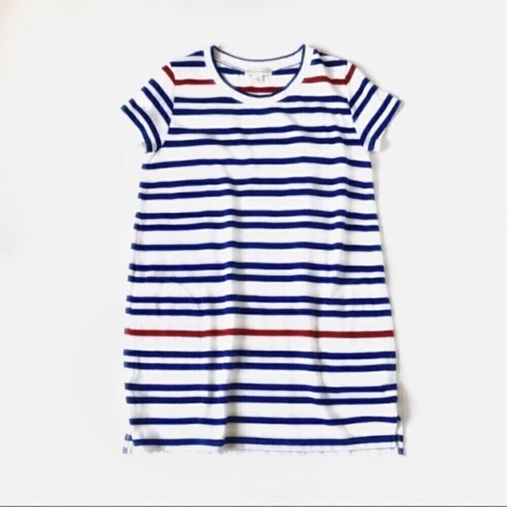 WHITE & Warren Striped Red White & Blue Cotton Popover Shirt Dress Relaxed M - Picture 3 of 11